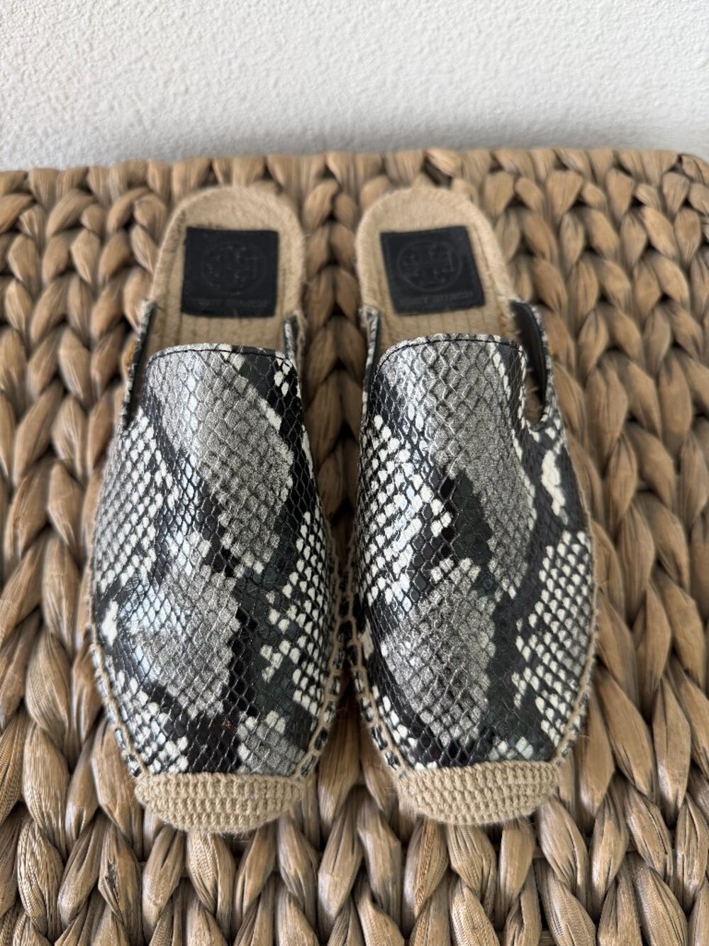 Tory Burch Max Espadrille Slide — Diamond Roccia Snakeskin Print, Size 5.5